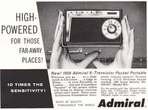 1959 Admiral 8-Transistor Pocket Portable: High Powered Vintage Print Ad - Picture 1 of 1