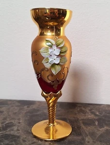 Murano Vase Red & Gold 24k Plated Italy 6.5" High - Picture 1 of 10