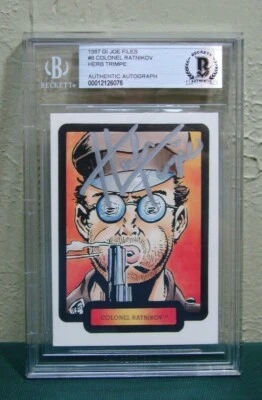 1987 GI Joe Files Card #8 Col. Ratnikov SIGNED HERB TRIMPE Beckett BAS Authentic - Image 1 of 2