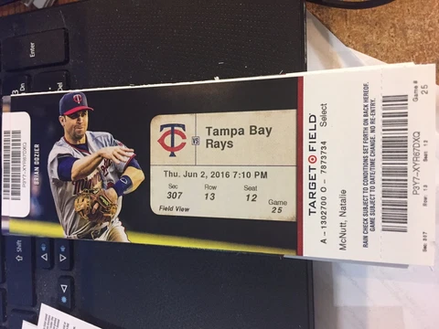 2016 MINNESOTA TWINS VS TAMPA BAY RAYS TICKET STUB 6/2 TAYLOR ROGERS WIN #1 Cover