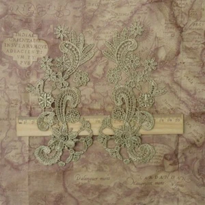 Metallic Gold Floral applique Pair for Bridal, Sashes Headbands Costume Design - Picture 1 of 3