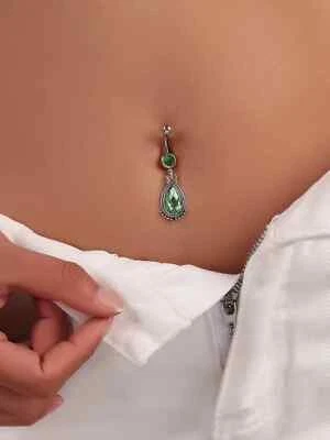 Piercing donna pancia ombelico pietre verde elegante colore argento elegante - Immagine 1 di 4