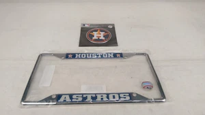 New 1 Chrome License Plate Frame & 1 Aluminum Decal Emblem MLB Houston Astros - Picture 1 of 7