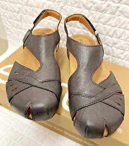 Earth Berdine Casual Round Toe Slip On Sandals Womens 8.5 Dark Brown Leather - Picture 1 of 18