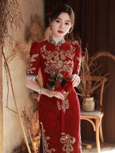 VETEMENTS Abito da sposa sposa lusso paillettes Qipao vintage Cheongsam abiti abito Cina