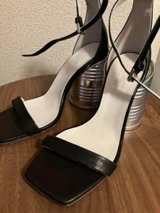 MM6 Maison Margiela Sandals Shoes Black Leather Strap Women's US6.5 / JP23.5 EX - Picture 1 of 2