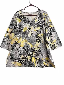 Cj bank Women’s Shirt Top 3/4 Sleeve Multi Floral Sz 3X Stretch NWOT - Picture 1 of 8
