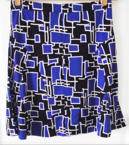 DKNY BLAU BUNT STRICK GEOMETRISCH LÄSSIG POLYESTER A-LINIE KNIE ROCK M $ 225 NEU - Bild 1 von 4