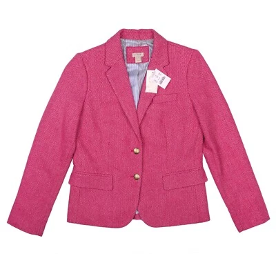 Blazer J.Crew Espiga Mezcla Lana Escolar Rosa Magenta Talla 4 F5927 Nuevo con Etiquetas Foto 1 de 4