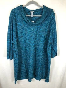 Catherine’s 2x Women’s Cowl Neck 3/4 Sleeve Blue Pullover Casual Knit NWT - Picture 1 of 5