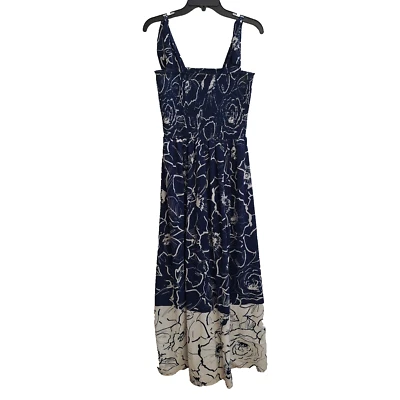 Maxi Vestido Solero Roz & Ali 6 Azul Blanco Floral Calado Ligero Correa para Corbata Foto 1 de 4