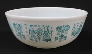 (very used) Pyrex Amish Butterprint Turquoise White Mixing Bowl 4 Quart #404 - Picture 1 of 12