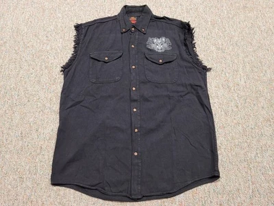 Hot Leathers Shirt Mens XL Black Button Down Sleeveless Motorcycle Rider Biker - Image 1 of 4