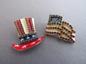PENDIENTES BANDERA AMERICANA VINTAGE LUNCH AT THE RITZ DIAMANTES DE IMITACIÓN PATRIÓTICO TÍO SAM - Imagen 1 de 5