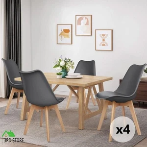 ALFORDSON 4x Dining Chairs Padding Retro PU Leather Kitchen Lounge Wooden Grey - Picture 1 of 12