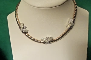 Vintage Krone Trifari Pat. Kugelschreiber. Halskette Goldfarben & Strass. 14" x 3/4" - Bild 1 von 10
