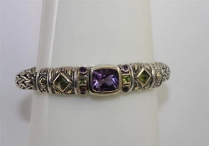 John Hardy Sterling & 18K Batu Sari Wheat Chain Amethyst & Peridot Bracelet 6.5" - Picture 1 of 6