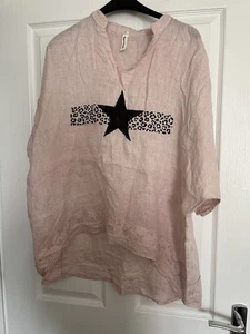 MADE IN ITALY ONE SIZE BABY PINK COTTON LINEN TUNIC BEACH COVER UP UK 24 - Picture 1 of 4
