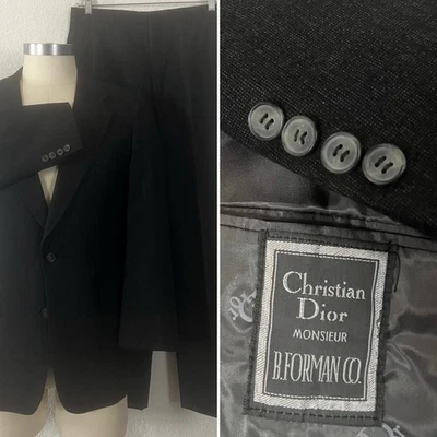 Christian Dior Monsieur Dark Gray Wool Suit Slim 40R Pants 34x29 USA Vintage VTG - Image 1 of 4