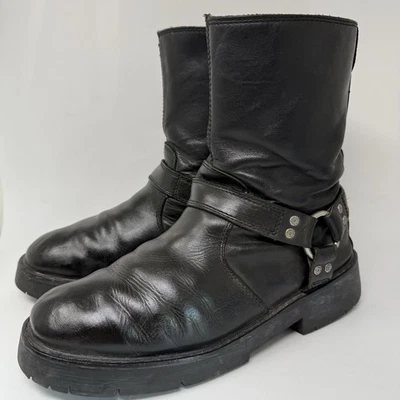 Harley Davidson Leather Biker Riding Boots Moto Black Mens Sz 9.5 M Distressed - Image 1 of 4