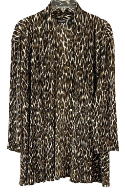 Citiknit Animal Print Crinkle Open Jacket Sz L Brown 3/4 Sleeve Women CB34D - Image 1 of 4