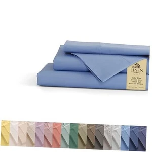 100% Cotton Percale Sheets Size, Deep Pocket, Queen Baby Blue Solid Sheet Set - Picture 1 of 7
