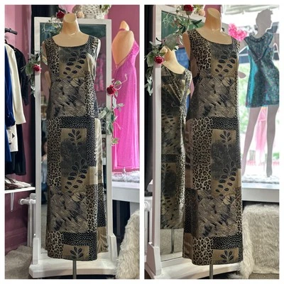 Maxi Vestido Vintage Años 90 Sin Mangas Solero Estampado Animal Boho Hippy Laggin L/XL Foto 1 de 4