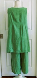 2-pc FLAX Designs Lagenlook 100% Linen Long Button Tunic & Crop Pocket Pants S/M - Picture 1 of 21