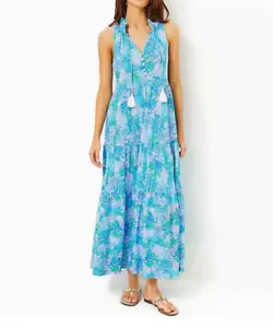 Lily Pulitzer Malone Maxi Dress Las Olas Aqua L; NWT $198 - Picture 1 of 20