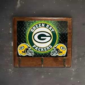 Green Bay PACKERS rustikaler gebeizter Holzschlüsselhalter Männerhöhle Büro Wanddeko - Bild 1 von 4