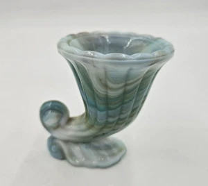 Akro Agate Green Slag Glass Cornucopia Blue Green Caramel Mix Colors - Picture 1 of 3