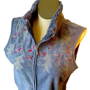 Croft and Barrow Blue Holiday Gray vest full zip L - Picture 1 of 5