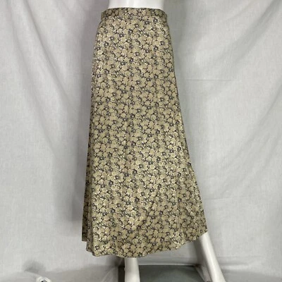 Maxi Falda Vintage Años 90 y2k Exact Change Talla 7 Dorado Metalizado Floral Estampado AOP Foto 1 de 4