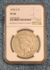 1934-S Peace Dollar, NGC VF30 - Picture 1 of 4