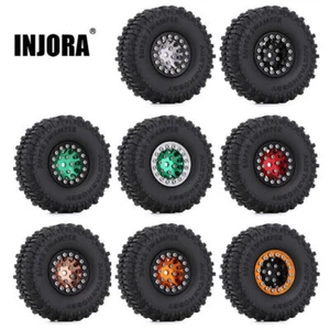 INJORA 1.0" Beadlock CNC Wheel Rims & Mud Tires for AX24 SCX24 FCX24,W1048-2430 - Picture 1 of 42