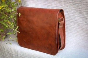 Men's Genuine Shoulder Briefcase Brown Satchel Handmade Bag Leather Vintage 17'' - Picture 1 of 4