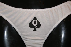 Queen Of Spades / Hotwife Sexy Thong / Underwear BBC, Cuckold, White Black Logo - Picture 1 of 3