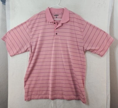 Pebble Beach Mens XL Pink Striped Short Sleeve Polo Shirt - Image 1 of 4