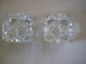 2 Vintage Square Cube Solid Lead Crystal Clear Glass Candle Holders - Picture 1 of 9