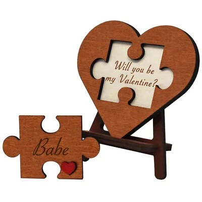 Will You be My Valentine Proposal Puzzle Piece Sign Wooden Heart Card - Image 1 of 4