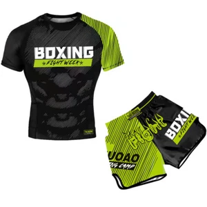 Mens Boxing Jersey Trunk Tank T Shirts+Shorts Suit Fighting Kickboxing BJJ Kids - Picture 1 of 12