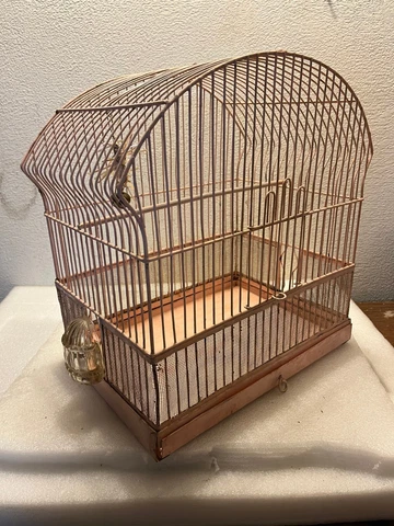 Vtg Hendryx? Mid-Century Ornate Art-Deco Parakeet Wire Bird Cage House w Waterer Cover