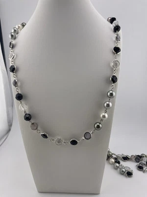 Collar chapado en rodio perlas de imitación, cuentas de vidrio 58 pulgadas’s premier design AB-2 Foto 1 de 4