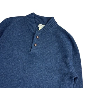 Vintage L.L. Bean Henley Sweater Men’s XL Blue 100% Lambs Wool Knit 2 Button - Picture 1 of 7