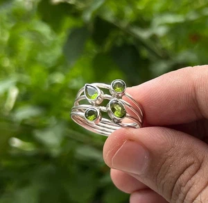 Handmade Peridot Stack Band Ring 925Sterling Silver Natural Gemstone Gift ForHer - Picture 1 of 9