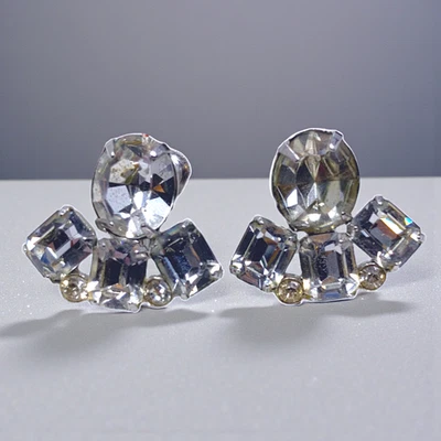 Pendientes Coro Vintage Años 60 Cristal Transparente Brillante Tornillo Alta Costura Pasarela Foto 1 de 4