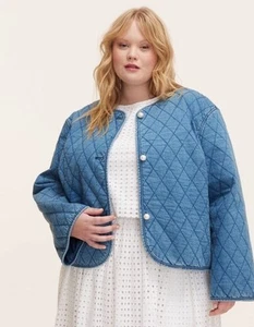 Women's 3X Quilted Denim Jean Jacket - kate spade New York Pearl Buttons - Bild 1 von 4