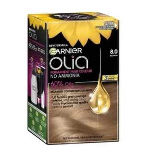 Garnier Olia 8.0 Blonde Permanent Vegan Hair Colour Dye No Ammonia 60% Oils - Picture 1 of 1