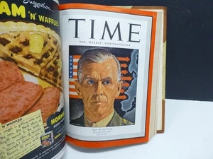 Time Magazine Leather Bound Book Dec 1943 Jan 1944 Full Issues W Cover MARSHALL - Picture 1 of 6