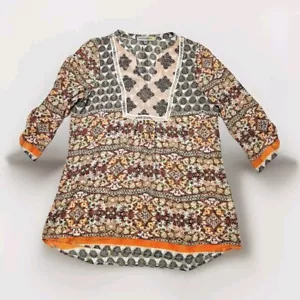 Anthropologie Figueroa Boho 3/4 Sleeve Tunic Top Women's Sz Medium - Picture 1 of 8